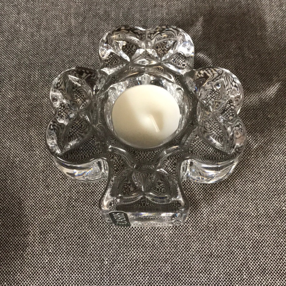 Cashs Crystal Celtic Votive Candle Ireland signed
